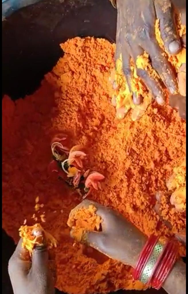 टेसू के फूलाें से तैयार कर रही हैं होली के रंग 