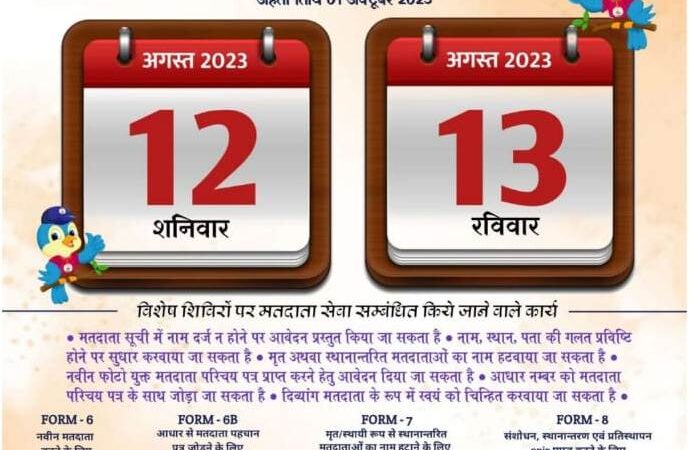 अगले सप्ताह 19-20 अगस्त को भी आयोजित किए जाएंगे विशेष शिविर